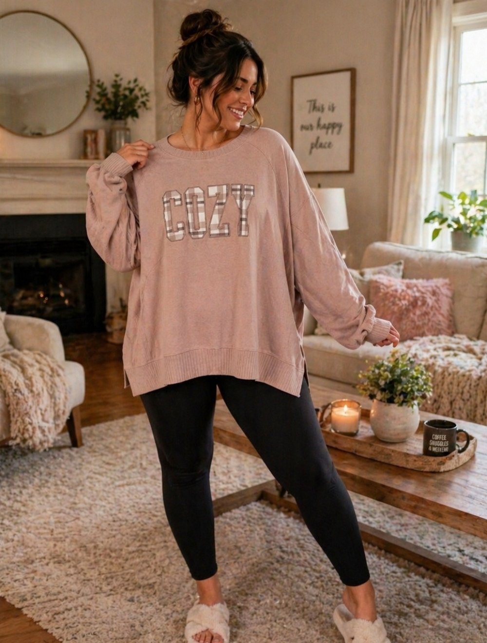 Maurices Cozy Graphic Sweatshirt 2X Pink Plaid Logo Soft Lounge Cute